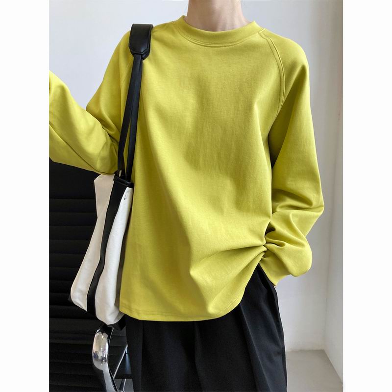Solid round neck overlapping long sleeved T-shirt women's autumn new style lazy loose women's bottom