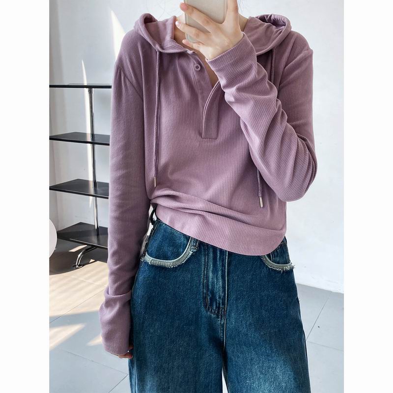 Purple hooded sweater long sleeved T-shirt Women's 2022 autumn new style with brushed bottoms