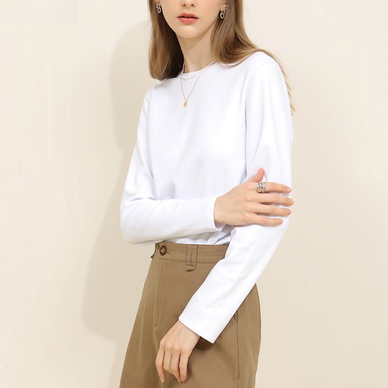Spring and autumn long sleeved T-shirt women's white loose Korean version versatile cotton round nec