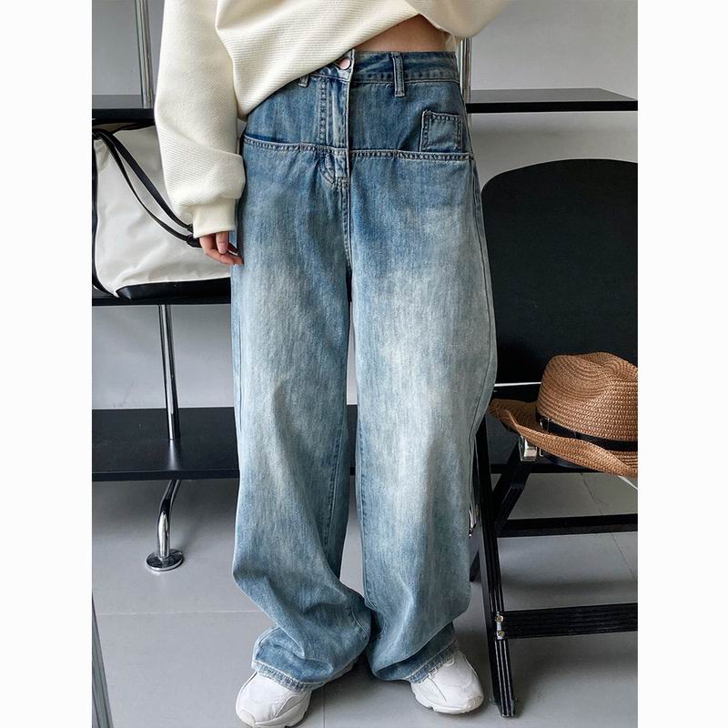 American Retro Blue Straight Pocket Jeans Women's Fashion Loose High Waist Daddy Floor Pants