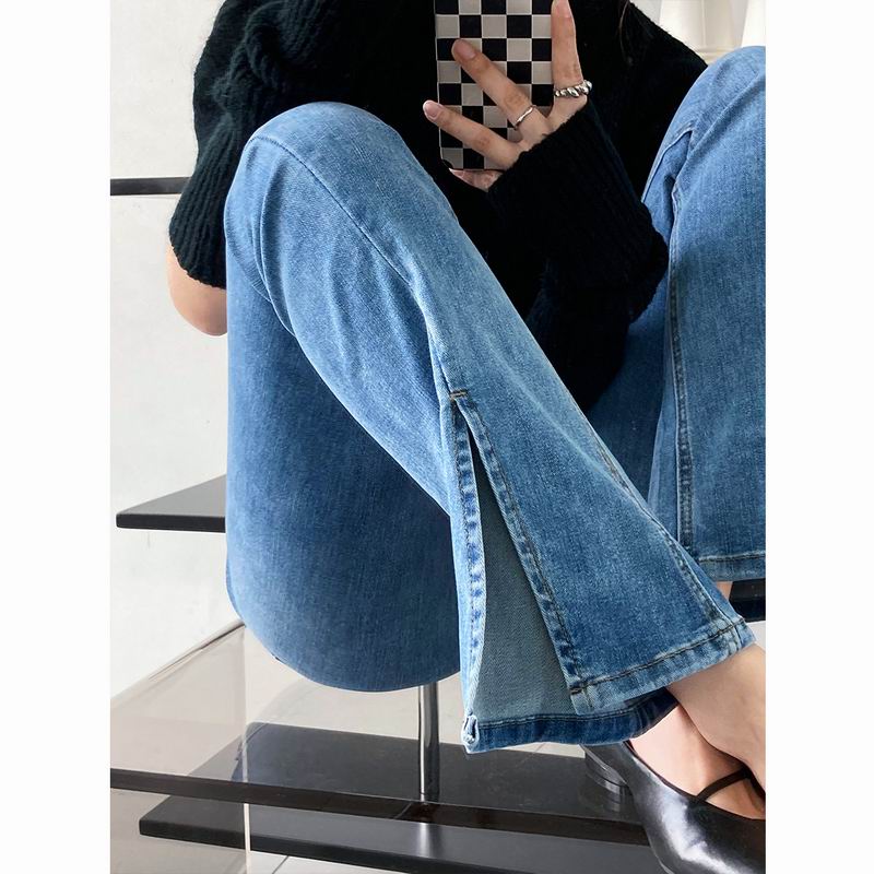 New Slim Slim Split Jeans Women's Retro Blue Tight High Waist Slim Floor Pants