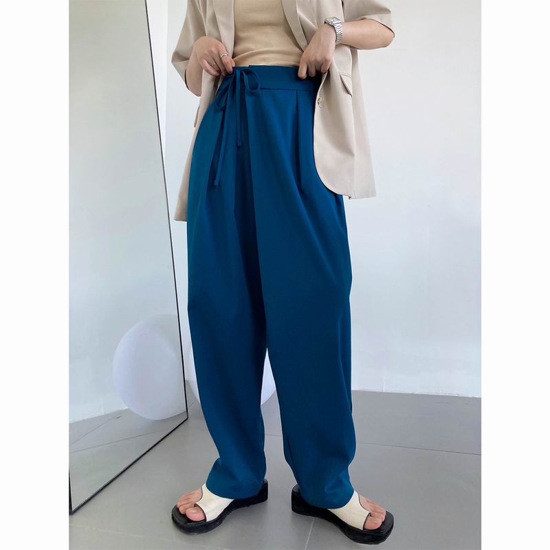 Autumn new style Hong Kong style retro design lace up suit pants straight casual wide leg pants wome