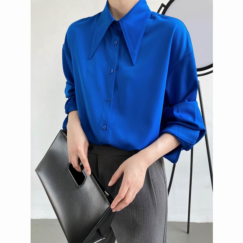 Draping temperament, pure color, pointed collar shirt, women's autumn 2022, new high-end French styl